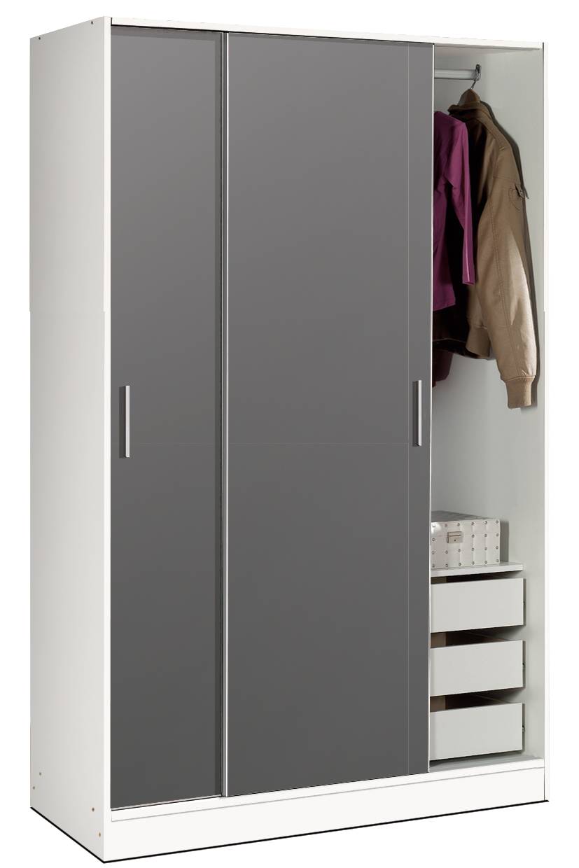Armario blanco 2 puertas correderas color pizarra y cajonera 3 cajones. 200cm (alto) x 122cm (ancho)